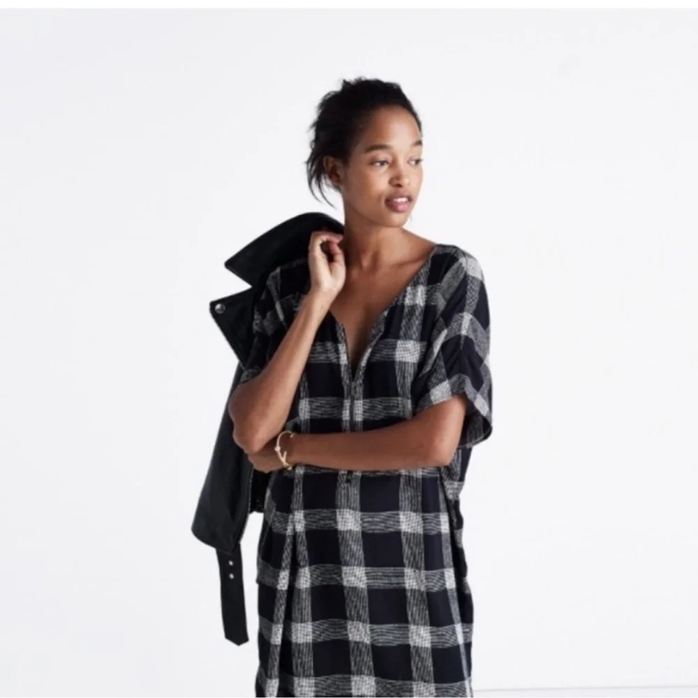 Madewell Zip Front Black Buffalo Plaid Check Sheath Dress Small - Picture 3 of 16